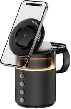 Cubonic 5 in 1 Wireless Charger-15W Phone Charging+WPC Qi Technology Solutions, Quick & Safety, Multi-Purpose Wireless Dock,Yellow LED Night Lamp with 1800mAh Speaker Battery Capacity