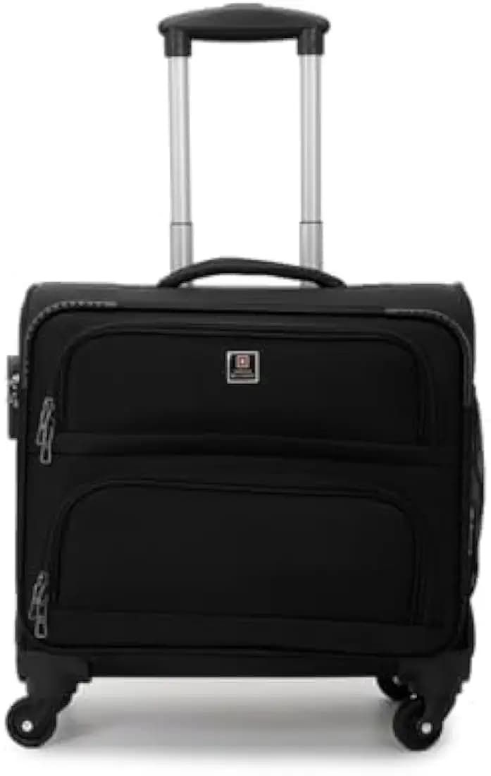 Swiss Military Cosmos Soft Cabin Size Overnighter Laptop Travel Luggage Trolley Bag for Men & Women, Push Button Trolley Handle, 360° Rotatable Wheels, 3 Dial Lock, Quick Access Pockets (45L) Black