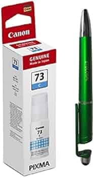Canon 73 Cyan Ink Bottles with ITGLOBAL 3in1 Multi-Function Mobile Phone Stand, Stylus Pen, Anti-Metal Texture Rotating Ballpoint Pen (Very Colors) GI-73 Gi 73 Gi73