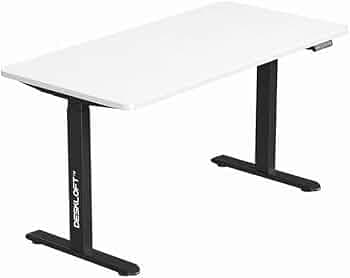 Electric Standing Desk Height Adjustable Workstation| Ergonomic Sit Stand with Walnut Wood Grain Top, Motorized Adjustable Computer Desk for Home Office (Black Frame & White Top, 1200x600 mm)
