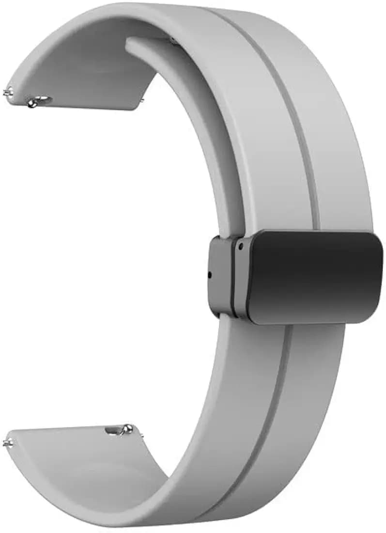 AONES 22mm Silicone Belt Watch Strap Magnetic Folding Buckle Compatible for Razer X Fossil Gen 6 Smartwatch Band Grey