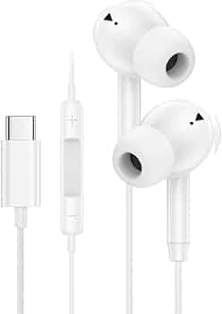 Type-C Wired Earphones Compatible with iPhone 15, 16, 17, 17 Pro, iPad & All USB-C Devices | Hi-Fi Stereo Sound, Deep Bass, Built-in Mic, Volume Control, Noise Isolation, Comfortable Fit