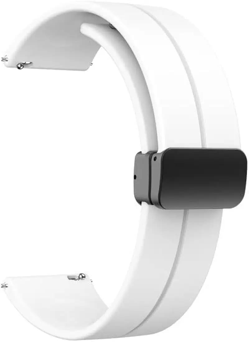 AONES 22mm Silicone Belt Watch Strap Magnetic Folding Buckle Compatible for Razer X Fossil Gen 6 Smartwatch Band White