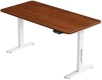Motorized Electric Standing Desk, Height Adjustable Sit Stand Workstation with Walnut Wood Grain Top, Ergonomic Computer Desk for Home & Office (White Frame & Brown Top, 1200 x 600 mm)
