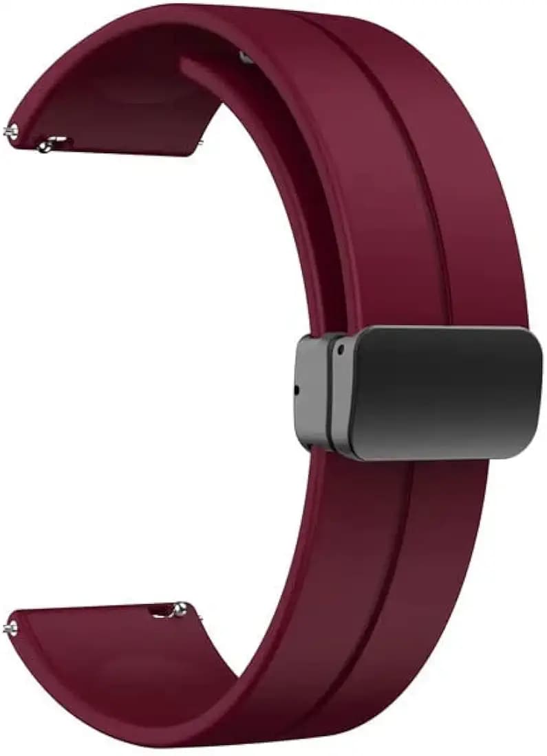AONES 22mm Silicone Belt Watch Strap Magnetic Folding Buckle Compatible for Razer X Fossil Gen 6 Smartwatch Band Maroon