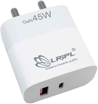 LRIPL 45W GaN USB-C Fast Charger Adapter, Dual Port Type-C & USB-A, Power Delivery QC 3.0, Compatible with Samsung, Redmi, Poco, iPhone, iPad, Nothing Phone 2A,3A, Google Pixel – White