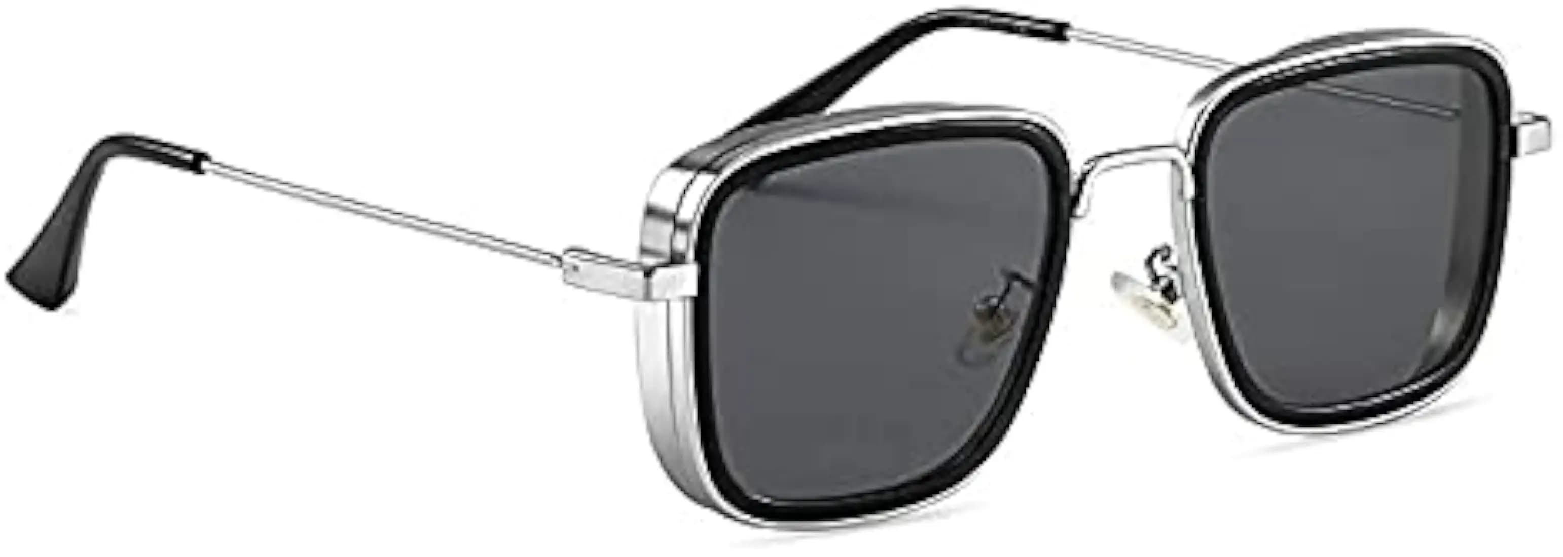Metal Frame Sunglasses Kabir Singh carryminati Sunglasses for Men and Women Black Lens Silver Frame Unisex Sunglass