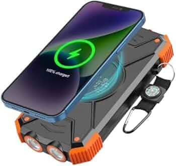 LRSA 40000mAh Solar Power Bank with Wireless Charging | USB-C Fast Input/Output | Portable External Battery Pack with Hand-Crank Self Charging & Dual Flashlight for Camping & Travel