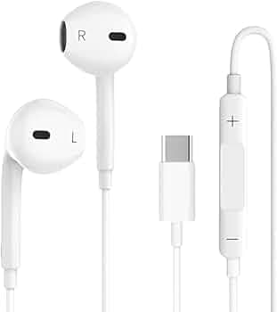 Type C Headphones – USB-C Wired Earphones with Mic & Volume Control, Noise Cancelling Headset for iPhone 16/15 Pro Max, iPad Pro, Samsung Galaxy S25/S24/S23, Pixel 7/6/5