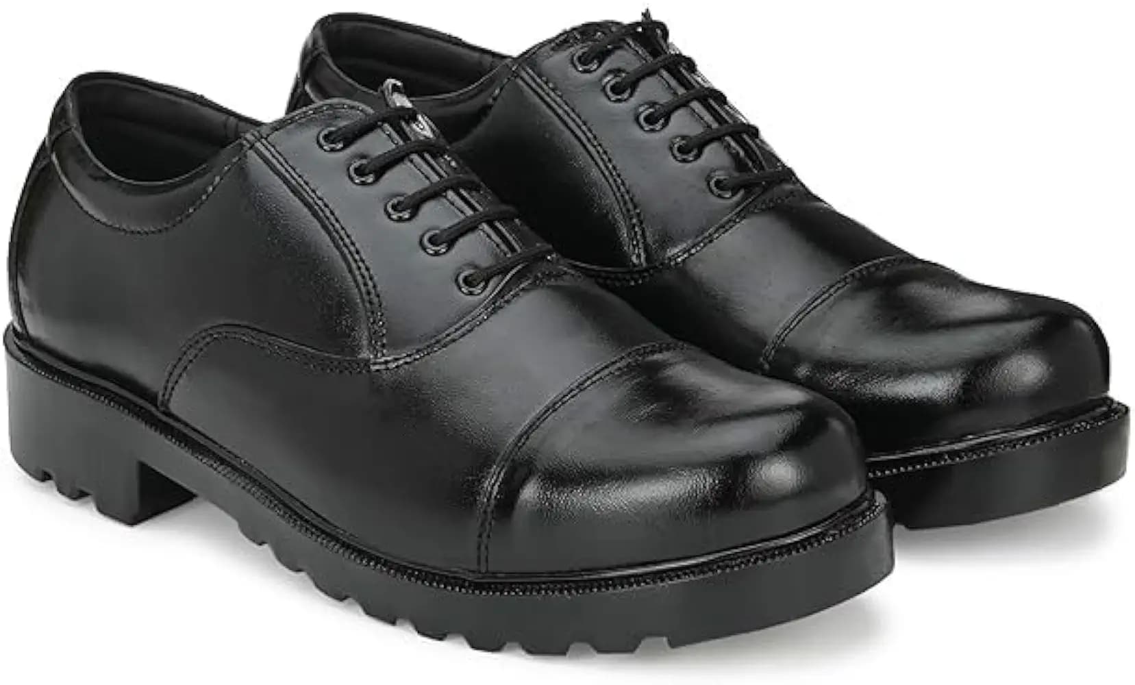 SENCUS Black Leather Oxford Shoes, Lace-Up, Cap Toe, Rugged Sole, Formal Dress Shoes