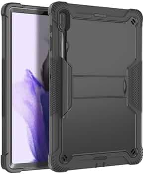Dual Layer Heavy Duty Shockproof Cases Covers with Built-in Stand for Samsung Galaxy Tab S9 FE Plus/Samsung Galaxy Tab S9 FE+ (12.4 Inch, 2023 Modal) with S Pen Holder, Black
