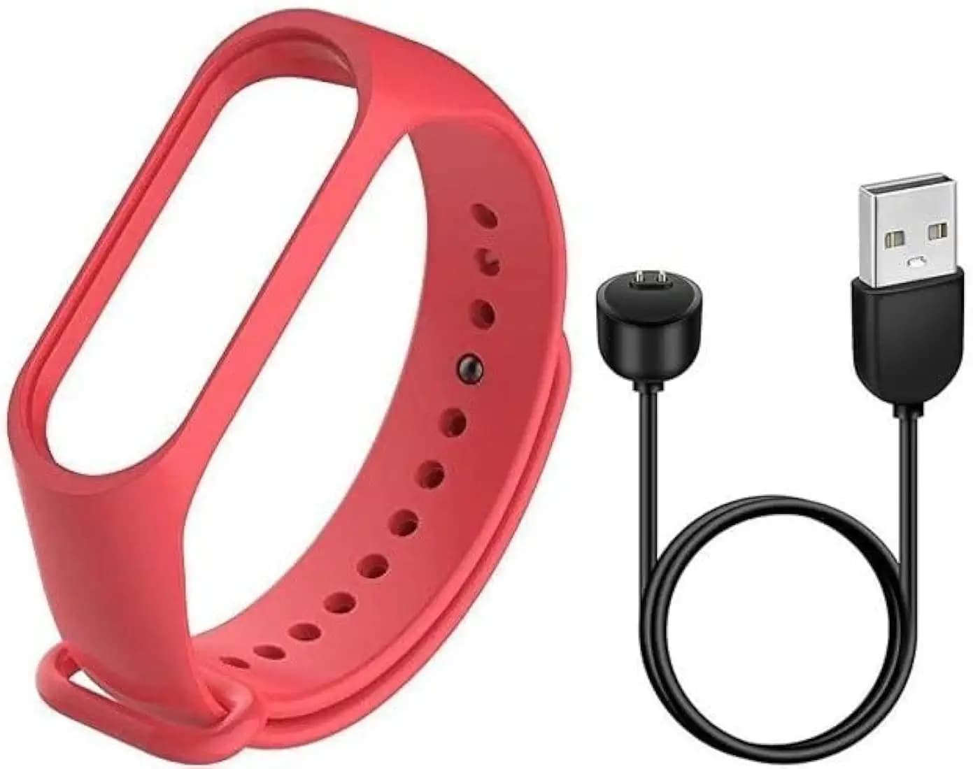 Qai Compatible With Mi Band 5 Band Strap With Magnetic USB Charging Cable Adapter Combo Pack Compatible With Mi Band 5 Band Strap Charger Combo Pack Of 2 (NOT FIT FOR ANY OTHER WATCH)