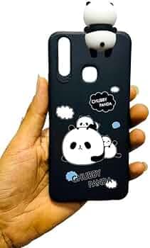 Charvi Chubby Panda Phone Case for Vivo U 10, Black Flexible Cover with 3D Panda Design