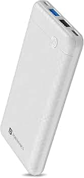 Portronics Power Brick II 10000 mAh,2.4A 12w Slim Power Bank with Dual USB Output Port for iPhone, Anrdoid & Other Devices.(White)