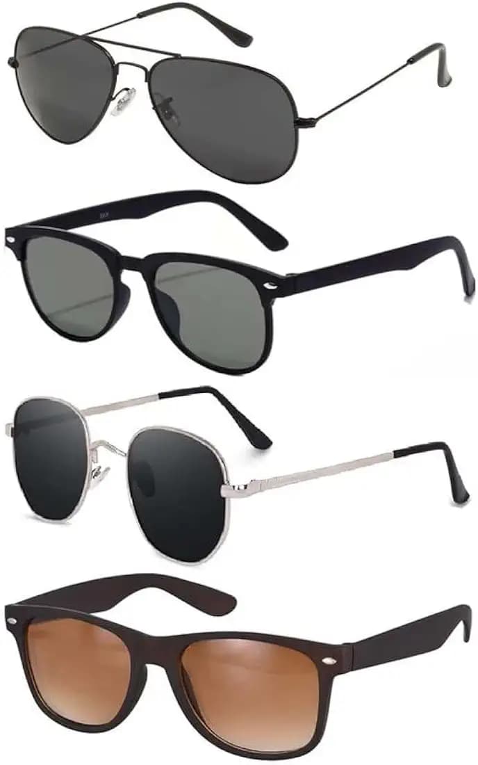 Y&S Unisex Black Aviator Sunglasses for Men and Women | UV400 Protection Shades & Stylish Frame Rectangular Pathan Combo Offer Pack with Box - #2601