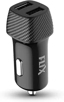 FLiX (Beetel) 2.4A Fast Charging Car Charger, Dual USB Type A connectors, Compatible with All Smartphones, Dashcams, Power Banks & Many More, Supports All Cars 12V Output (24D - Black)