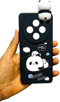 Radha Chubby Panda Phone Case for iqoo Z 10, Black Flexible Cover with 3D Panda Design