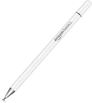 Amazon Basics Capacitive Stylus Pen for Android & iOS All Touchscreen Devices | Fine Point Disc Tip|Lightweight Metal Body with Magnetic Cover - White