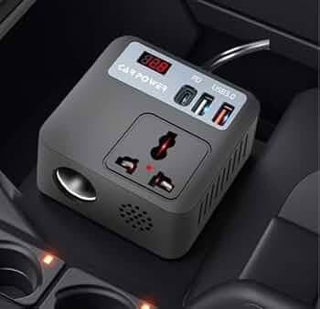 YOURKARTS.COM 200W Car Power Inverter 12V DC to 220V AC Converter with 3 USB Ports|6.2A Max|1 Type-C Fast Charging Port | Car Laptop Charger Power Adapter for Mobile|Gadgets LCD Display