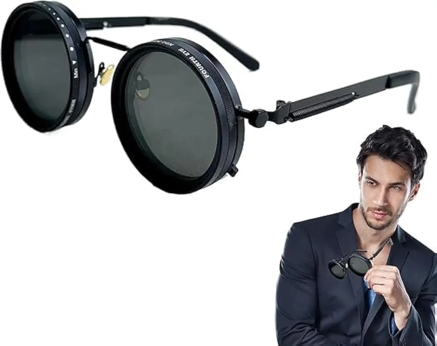 Scizor Adjustable Tint Sunglasses, Twist Round SunglassesAdjustable Brightness 1-9 Gears Rounded Polarized Glasses with Nd Filter Lense