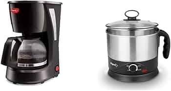 Pigeon by Stovekraft Brewster Coffee Maker, Small Size Coffee Maker of Home Machine (Black) by Stovekraft Kessel 1.2-L Multi-Purpose Kettle 600W, Black, Silver