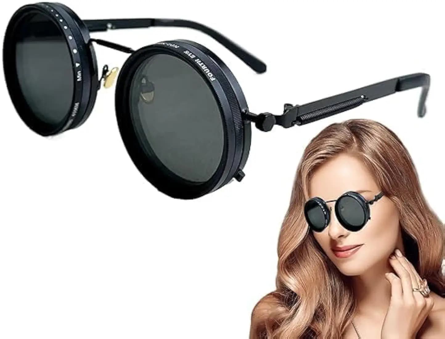 Adjustable Tint Sunglasses Twist Round SunglassesAdjustable Brightness1-9 Gears Polarized, Unisex Round Glasses for Fishing Driving Cycling, UV400 Protection Outdoor Shades