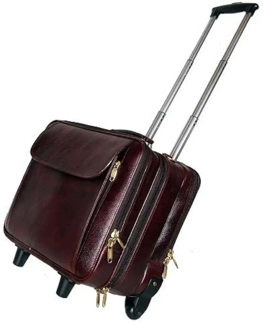 HYATT Leather Accessories Leather 2 In-Line Skate Wheel Men's Cabin Size Travelling Suitcase Luggage Trolley Bag (Brown, 42 L)