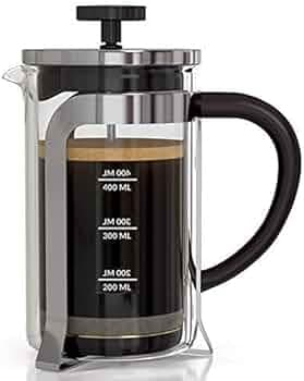 InstaCuppa Premium French Press Coffee Makers with 4 Part Superior Filteration, Heat Resistant Borosilicate Glass Carfafe (350 ML, Stainless Steel)