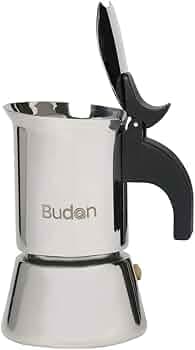 Budan Induction Moka Pot 2 Cup Stainless Steel Espresso Maker | Stovetop Coffee Maker | Works on Gas, Induction & Electric Stove | Durable Steel Body