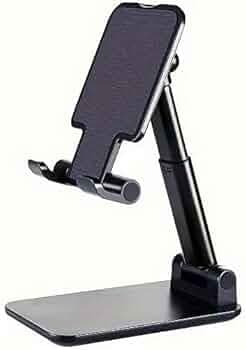 BKM Adjustable Desktop Phone Stand Holder - Foldable, Height & Angle Adjustable, Non-Waterproof ABS Material, Universal for 10.16-20.32cm Devices, Ideal for Office & Bedroom