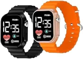 Digital Dial Smart Design LED Display Kids Watch - Time & Date Functions, Lightweight Silicone Strap, Birthday Gift, Festival Gift Watch for Boys & with Black and Orange Bands.