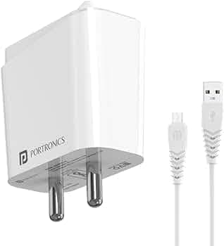 Portronics Adapto 41 M 2.4A 12w Fast Charging Adaptor with 1M Micro USB Charging Cable, Single Port Wall Charger for iPhone 11/Xs/XS Max/XR/X/8/7/6/Plus, iPad Pro/Air 2/Mini 3/Mini 4(White)