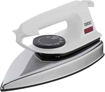 Usha 2802 1000Watt Dry Iron with Metal Body | Single Coat Black Non Stick Soleplate for longer durability | Thermal Safety Fuse | 180° Swivel Cord | 2 Years Warranty | (White)