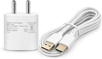 USB Type-C Mobile Charger, 5V 1A, White, with Type-C Cable, Compatible with Android Smartphones and Earbuds