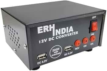 ERH India Mini DC to AC Converter 12V to 220V Inverter with USB Ports for Car, Bus, Truck, E-Rickshaw, and Solar Panels (200 W - 2 USB)