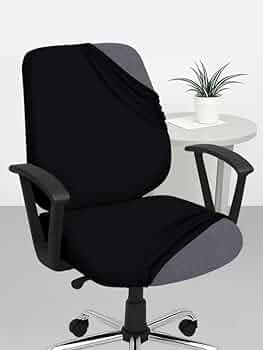 HOTKEI Black 2 Piece Set of 1 Office Chair Cover 200GSM Fabric Stretchable Elastic Polyester Removable Washable Office Computer Desk Executive Rotating Chair Seat Covers Slipcover Protector