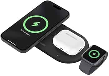 Belkin Magsafe 3-in-1 Wireless Charging Pad Qi2 15W + Additional USB-C Port - MagSafe-Compatible, Charging Station for iPhone 16, 15, & 14 Series, AirPods, Apple Watch and More - Black