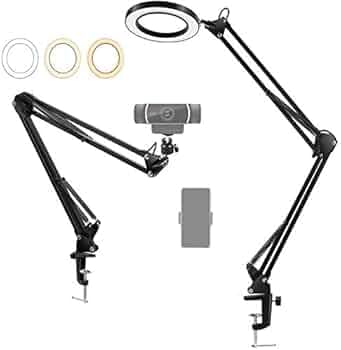 SHOPEE Desk Webcam Stand 8" Selfie Ring Light Stand Set with Phone Holder for YouTube Video Meeting Video Conference Online-Class Compatible for Logitech webcams, Cell Phones