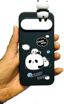 Radha Chubby Panda Phone Case for Google Pixel 10 Pro, Black Flexible Cover with 3D Panda Design