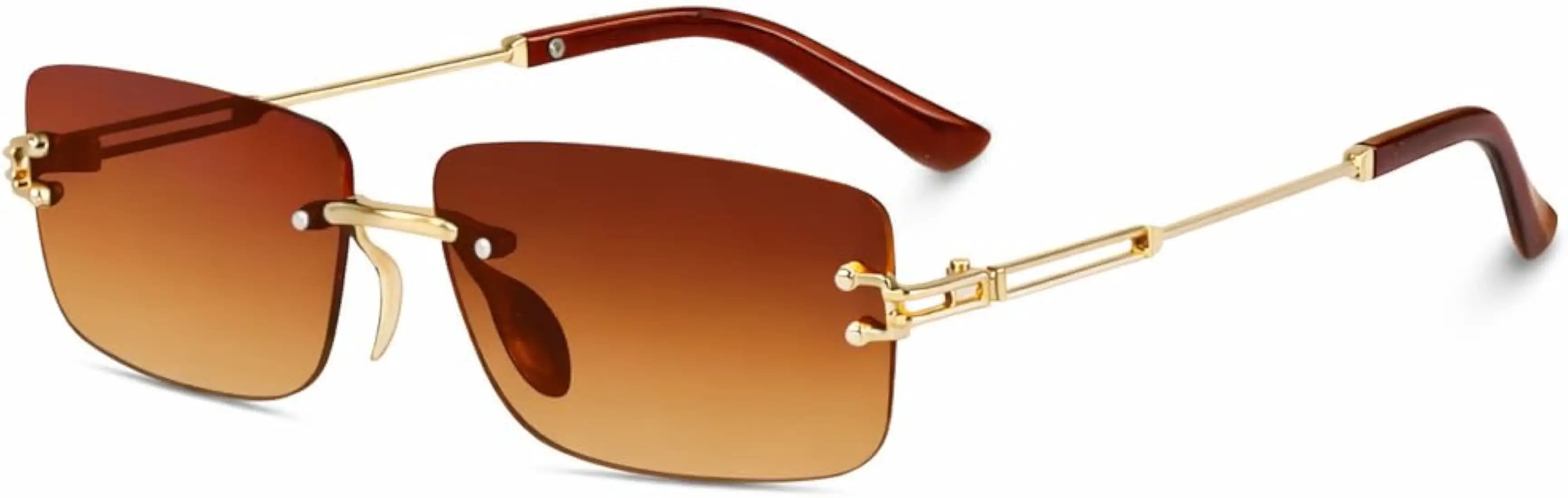 Dervin UV Protected Retro Rectangular Rimless Sunglasses for Men and Women