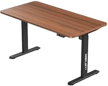 Electric Standing Desk Height Adjustable Table | Ergonomic Sit Stand Workstation with Walnut Wood Grain Top | Motorized Computer Desk for Home Office (Black Frame & Brown Top, 1200x600 mm)