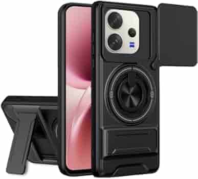 AESTMO Vivo V70 5G / V70 Elite 5G Back Cover | Armor Camera Slider 360 Degree Rotating Finger Ring Holder Case with Bracket Stand Back Case Cover (Compatible with MagSafe Accessories) (Black)