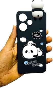 Charvi Chubby Panda Phone Case for Tecno Spark 10 4G, Black Flexible Cover with 3D Panda Design