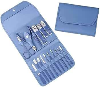 16 in 1 Manicure Pedicure Kit | Professional Nail Care Grooming Set with Clippers, Scissors, Cuticle Tools & Callus Removers | Stainless Steel Travel Case Kit | Blue