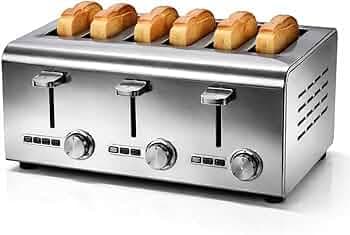 Uniimac 6 Slice Commercial Pop-Up Toaster 1800W Stainless Steel Body with Adjustable Temperature Control | Food Grade Industrial Bread Toaster for Hotel Restaurant Cafe Bakery and Canteen Use