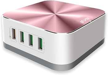Unix UX-212 32W 8-Port USB Desktop Charging Station| Fast Multi Port Wall Charger with Type-C QC |10A Output | for iPhone 14/13/12, Samsung S22 Ultra,All USB Devices | Home & Office Use - Rosegold