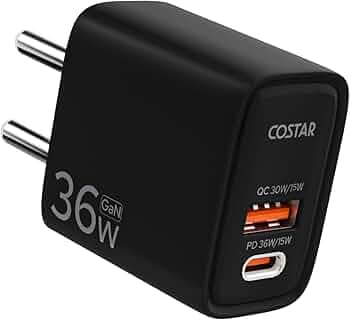 COSTAR 33W/35W/36W GaN Super Fast Charger, QC/PD Dual Port USB A + USB C Charger, Power Adapter Plug Wall Charger Charging Adaptor for iPhone, Mi,Samsung Galaxy, Oppo,Vivo,iQOO,Wide Compatibility
