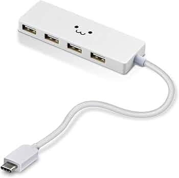 Elecom U2HC-A429BXWF USB Hub, USB 2.0 Type-C A Female 4 Ports, Bus Power, 5.9 inches (15 cm) Cable, Compatible with MacBook, iPad, Surface GO Pro 7, Chromebook, etc. White Face
