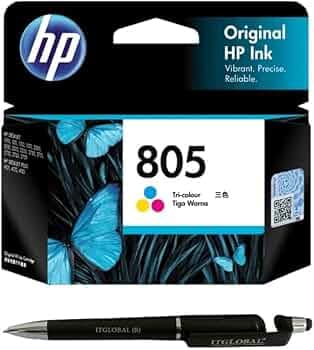 HP 805 Ink Cartridge (Colour) with 3in1 Multi-Function Mobile Phone Stand, Stylus Pen, Anti-Metal Texture Rotating Ballpoint Pen (Very Colors)