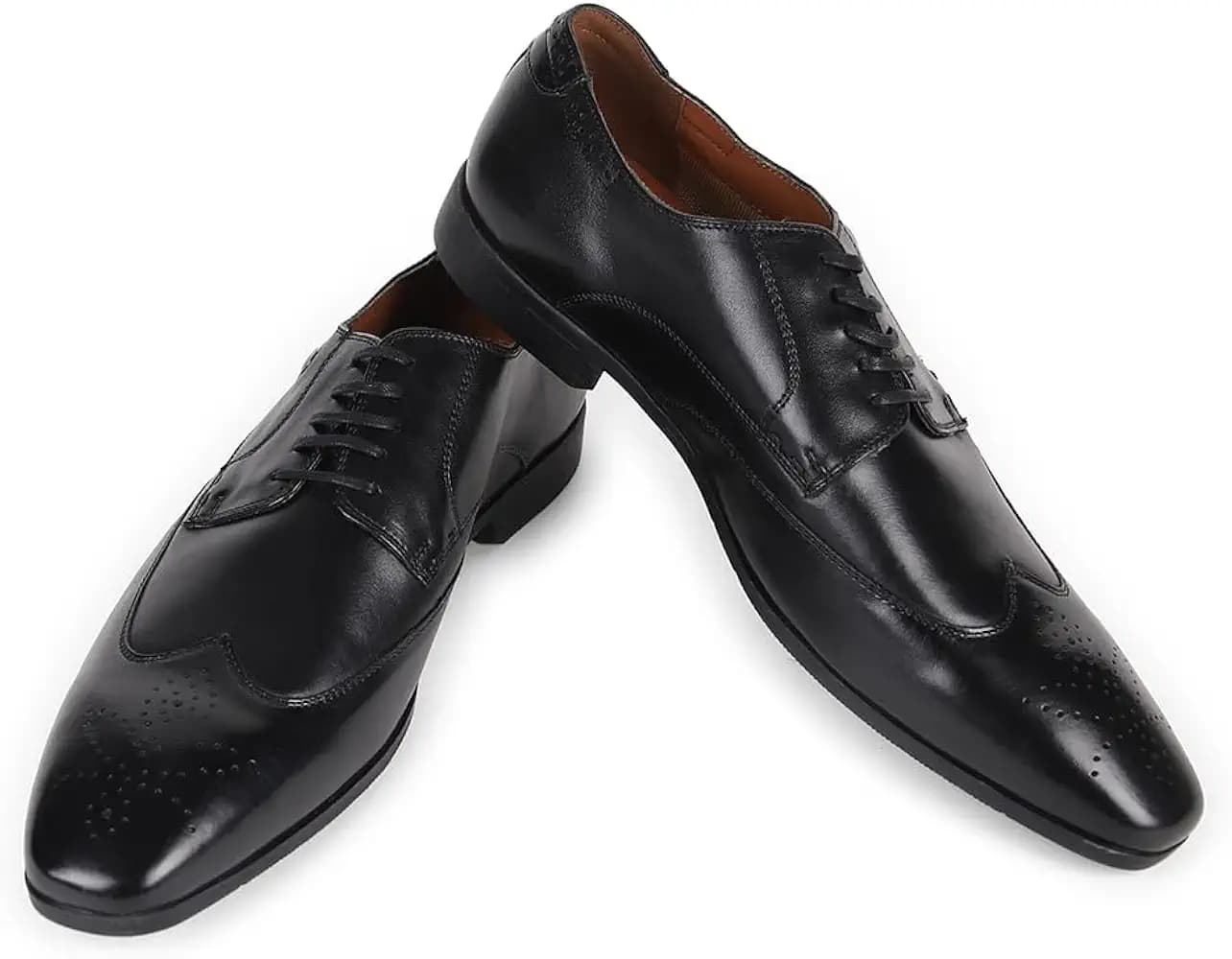 Louis Philippe Men Premium Leather Breathable Lining Material Anti Slip with Heel TPR Sole Formal Derby Shoes